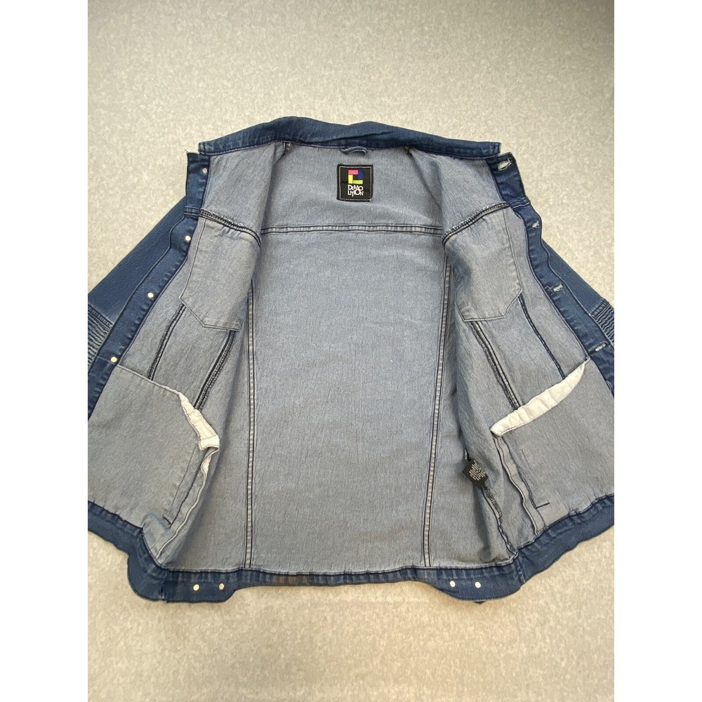 Demo Lition Jacket Mens XL Blue Denim Graffiti Biker NO CAP HUSTLE Art Street - Picture 7 of 16